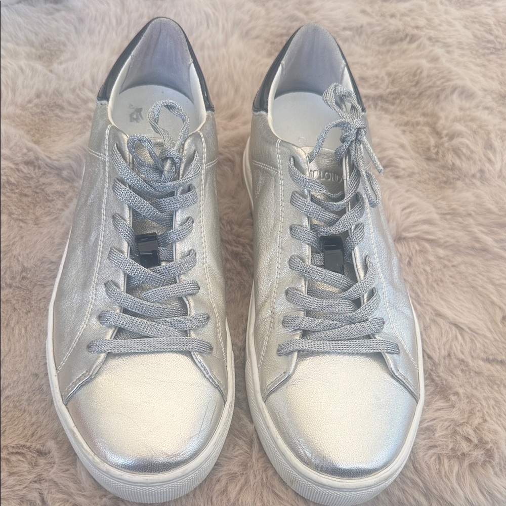 Women's Metallic Silver Lace-Up Sneakers